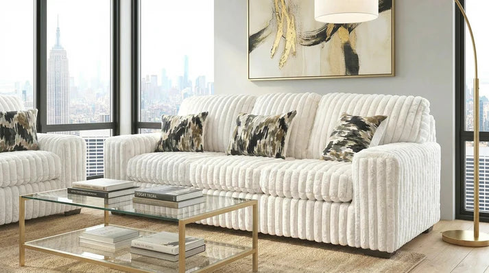 Maverick Collection — Ivory Corduroy Sofa & Loveseat