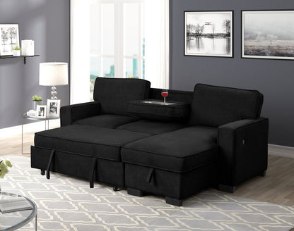 MARCOS Black Reversible Sectional With Pull-Out Bed