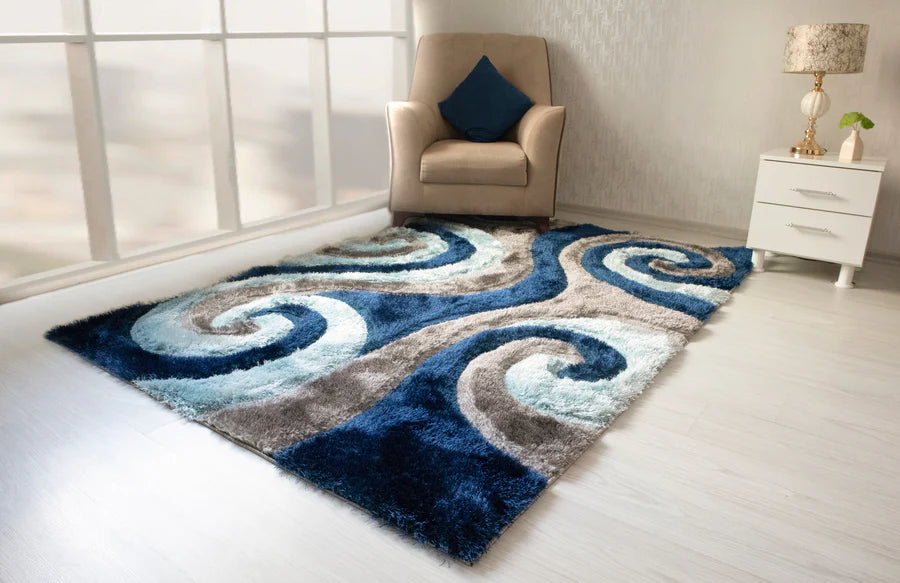 3D Shaggy GRAY-BLUE Area Rug