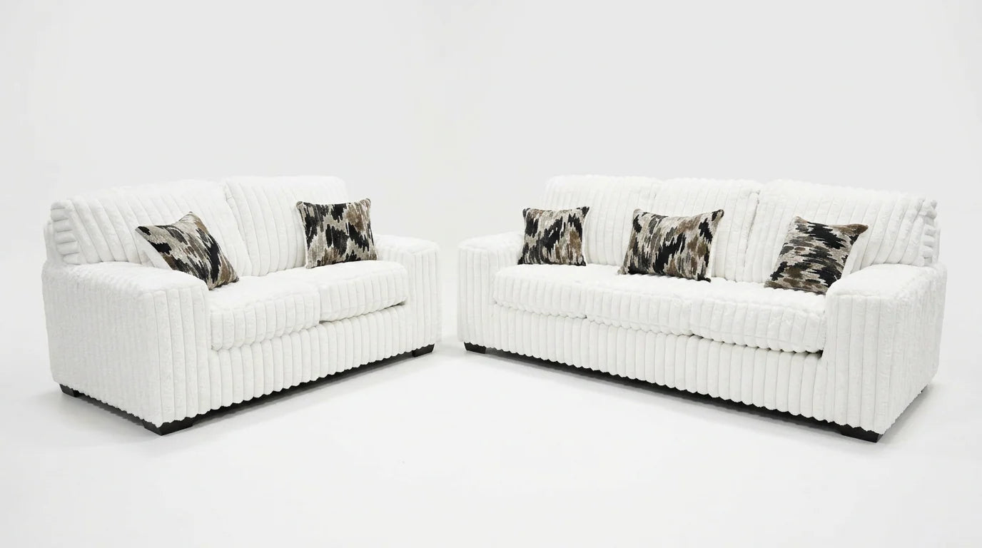 Maverick Collection — Ivory Corduroy Sofa & Loveseat