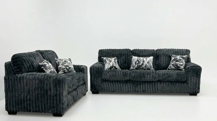 Maverick Collection — Charcoal Corduroy Sofa & Loveseat