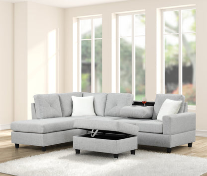 Rocket Reversible Sectional with Drop-Down Table & Storage Ottoman – Charcoal / Gray