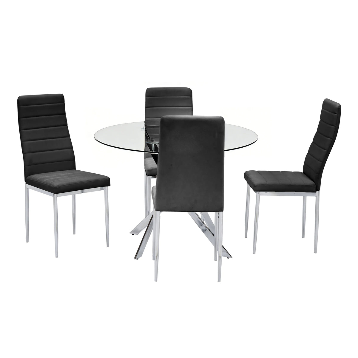 Nova 5-Piece Round Glass Dining Set | Black & Chrome