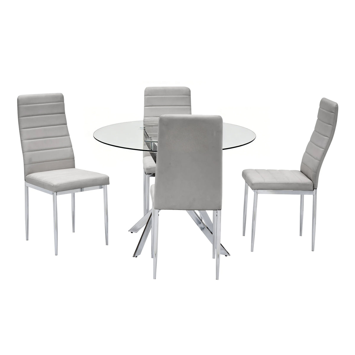 Nova 5-Piece Round Glass Dining Set | Gray & Chrome