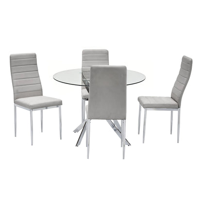 Nova 5-Piece Round Glass Dining Set | Gray & Chrome