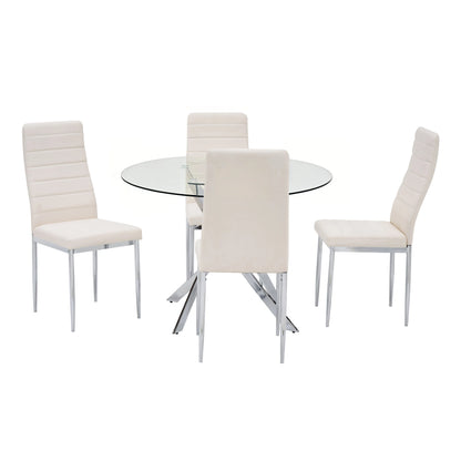 Nova 5-Piece Round Glass Dining Set | White & Chrome