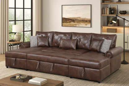 Sonoma Leather-Gel Sleeper Sectional with Double Storage Chaise | Brown