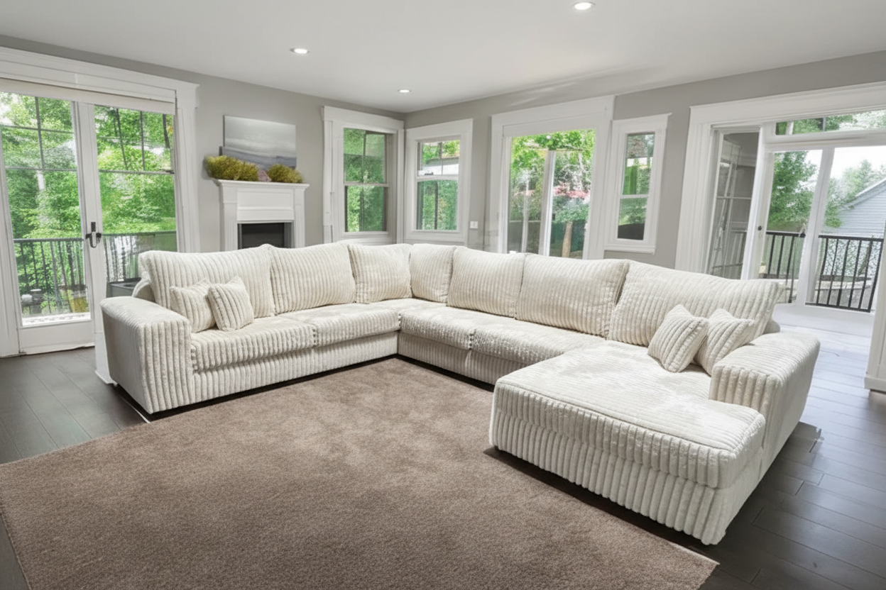 Texas Ivory Corduroy Sectional – Enhanced